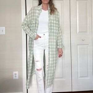 Show Me Your MuMu Light Sage Green Plaid Long Button-Down Shirt Dress